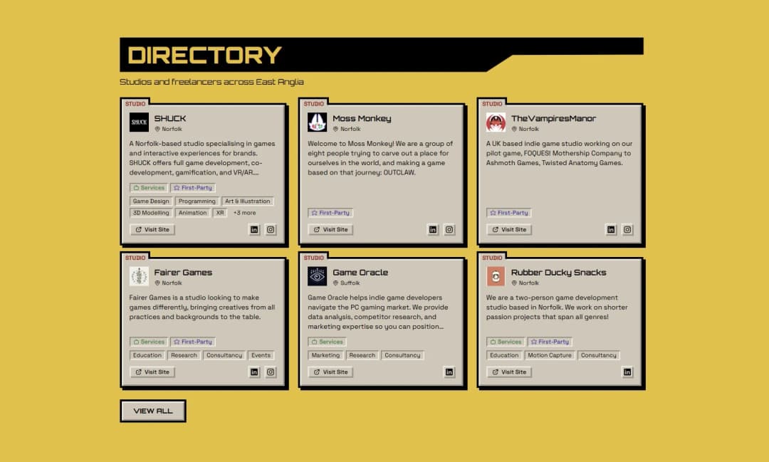 East Anglia Games Index directory